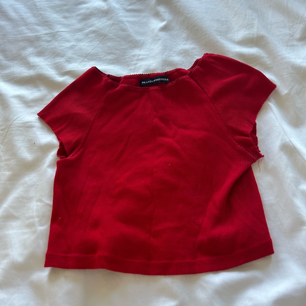 BRANDY MELVILLE RED CROPPED OFF THE SHOULDER TOP